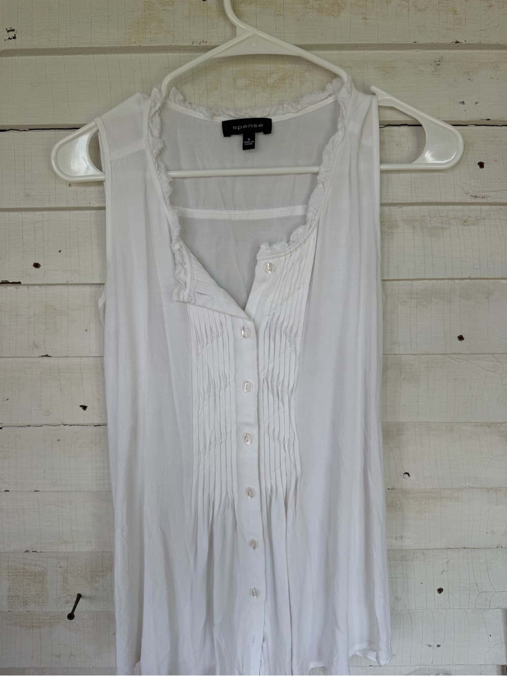 Spence White Sleeveless Button-Front Pintuck Top